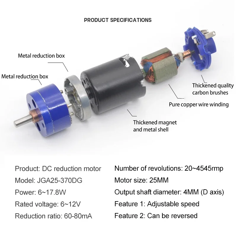 JGA25-370DG 6V 12V 563 4545RPM High Magnetic Higher Torque Planetary Gear Reductor Motor DC Motor with Double-gear Team Recucer