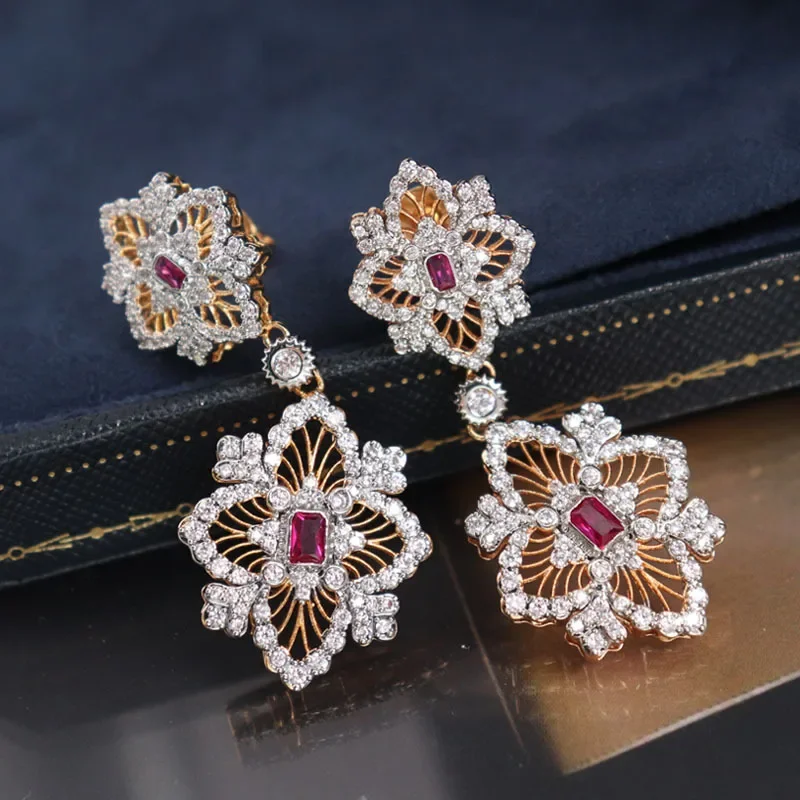 

White Snow Shaped Design Earrings Dazzling Gold Plated Women's Long Earring for Party