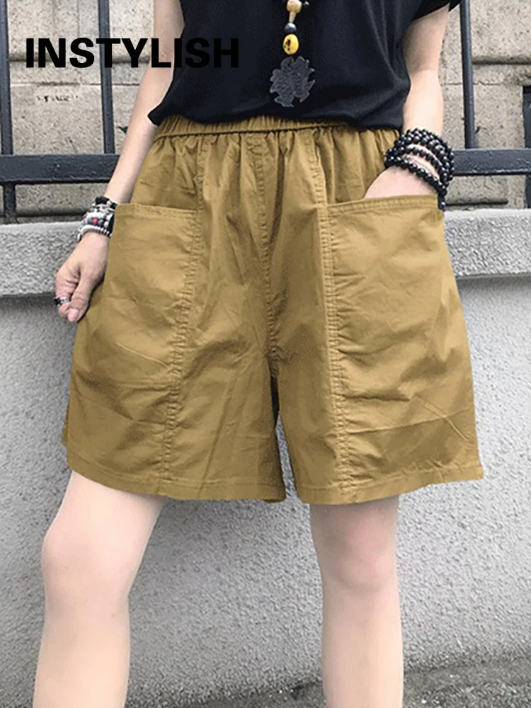 

Women Korean Fashion Cargo Shorts Summer High Waist Pockets Biker Baggy shorts Casual Vintage Bermuda Short Pants Streetwear