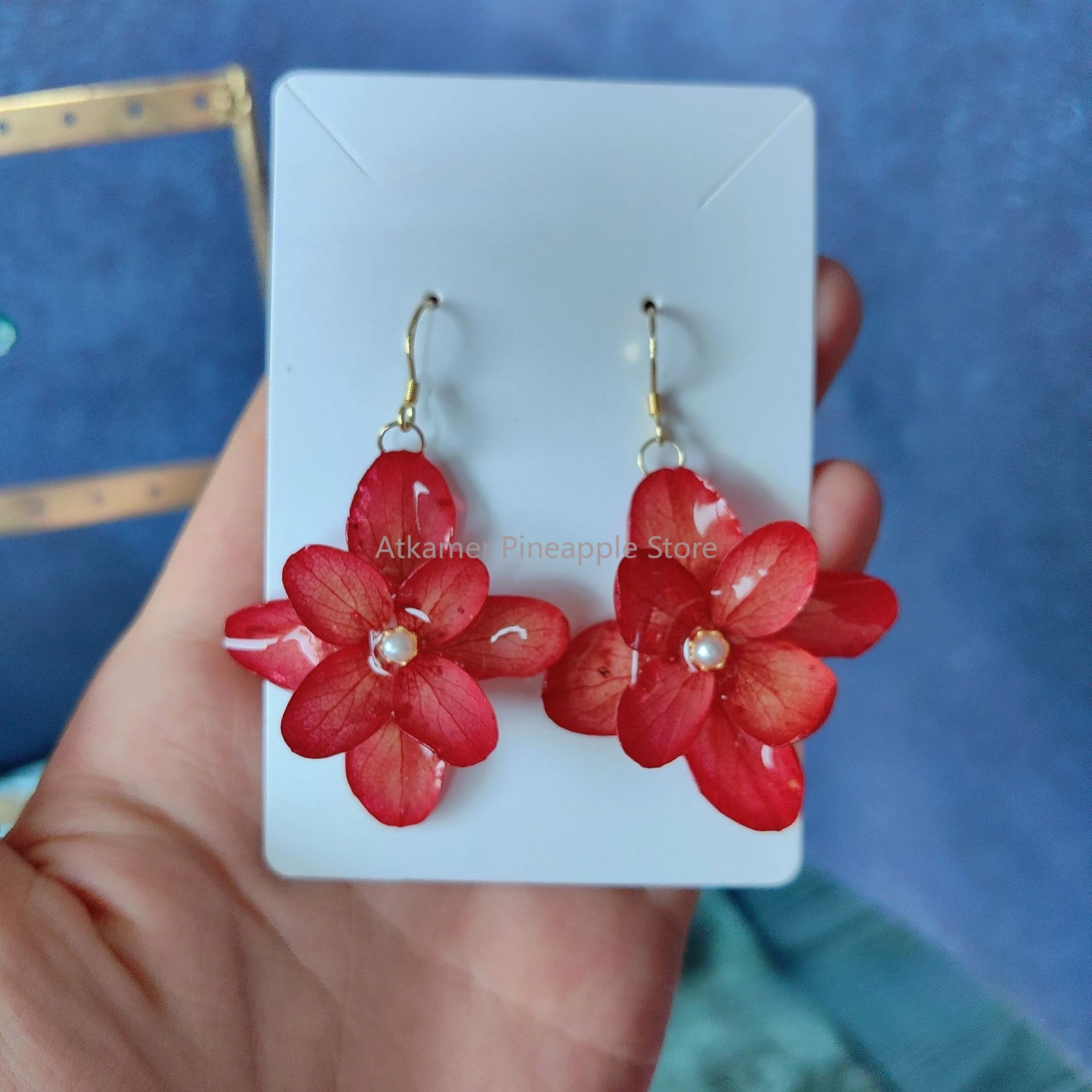 Natural Unique Multi-Color Gradient Flower Epoxy Resin Earring-Super Fairy Real Hydrangea Cluster Preserved Flower for Women