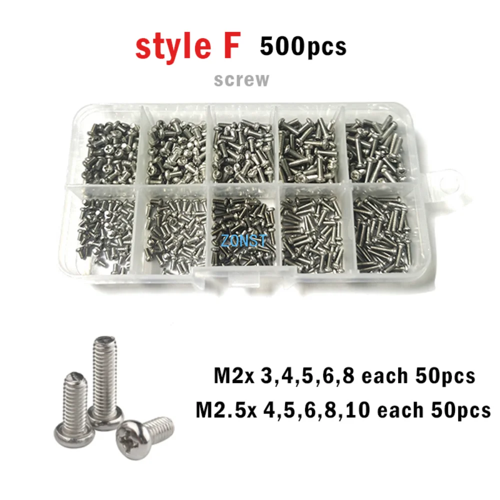 400/2100pcs M1.6 M2 M2.5 M3 M4 M5 Cross Phillips Pan Round Head Screw 304 Stainless Steel Electronic switch Bolt Set Kit Box