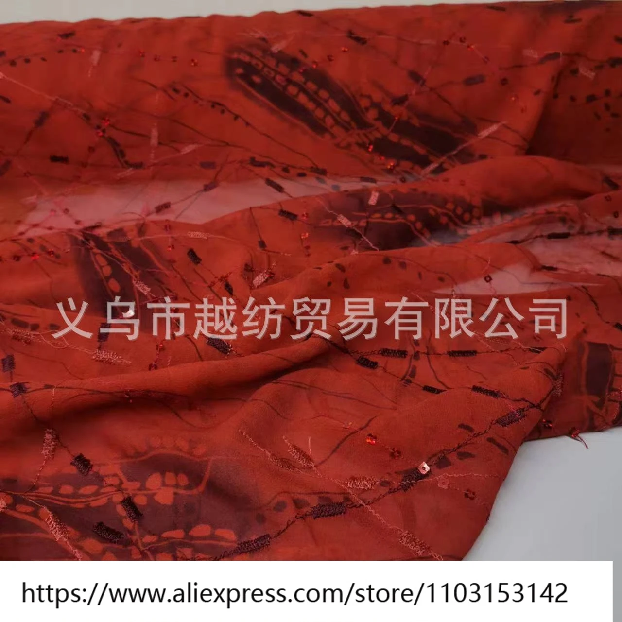 Designer naaistof Lichtgewicht dames geborduurde pailletten Zijde Qiaoqi 8Momme Fashion