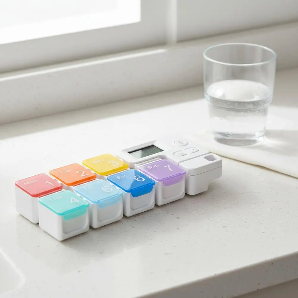 

Drug Storage Alarm Box Weekly Pills Drug Container Electronic Medicine Timing Alarm Box Reminder Week Smart Pill Case