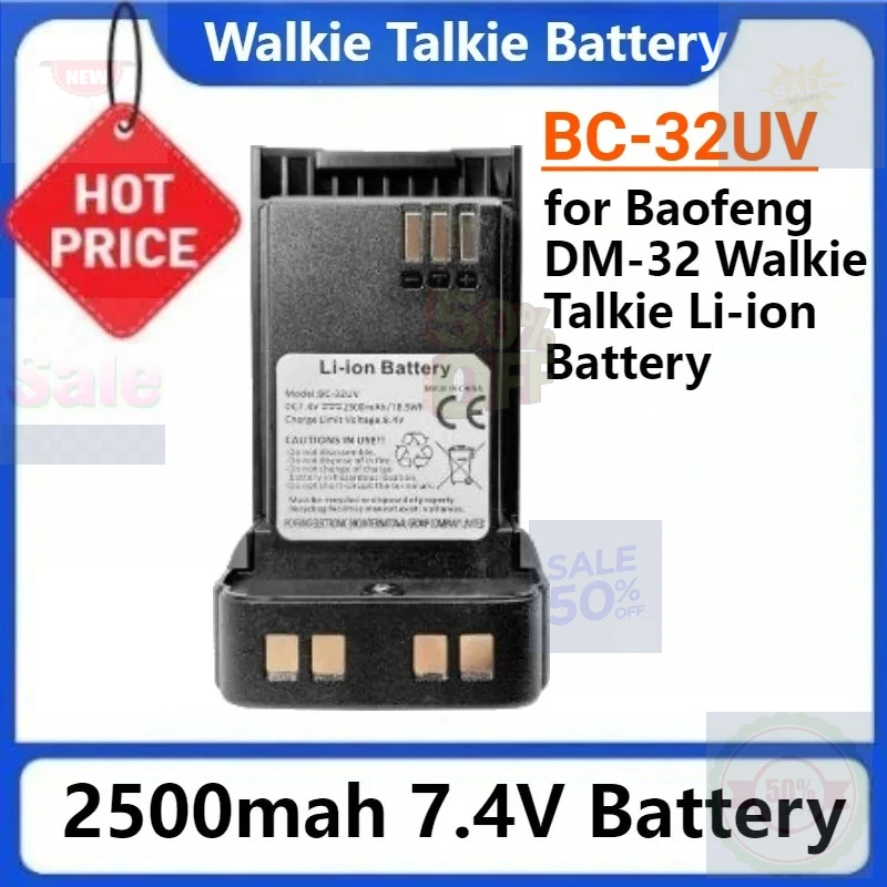 2500mAh BC-32UV Walkie Talkie Battery Type-C Charge UV-32 Battery Replacement for Baofeng DM-32 DM-32UV UV32PRO Radio Accessorie