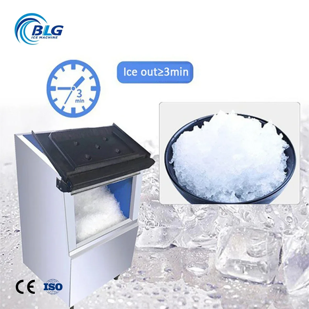 100kg 200kg Per Day Snowflake Particle Ice Machine For Supermarket Fresh Water High Efficiency Automatic