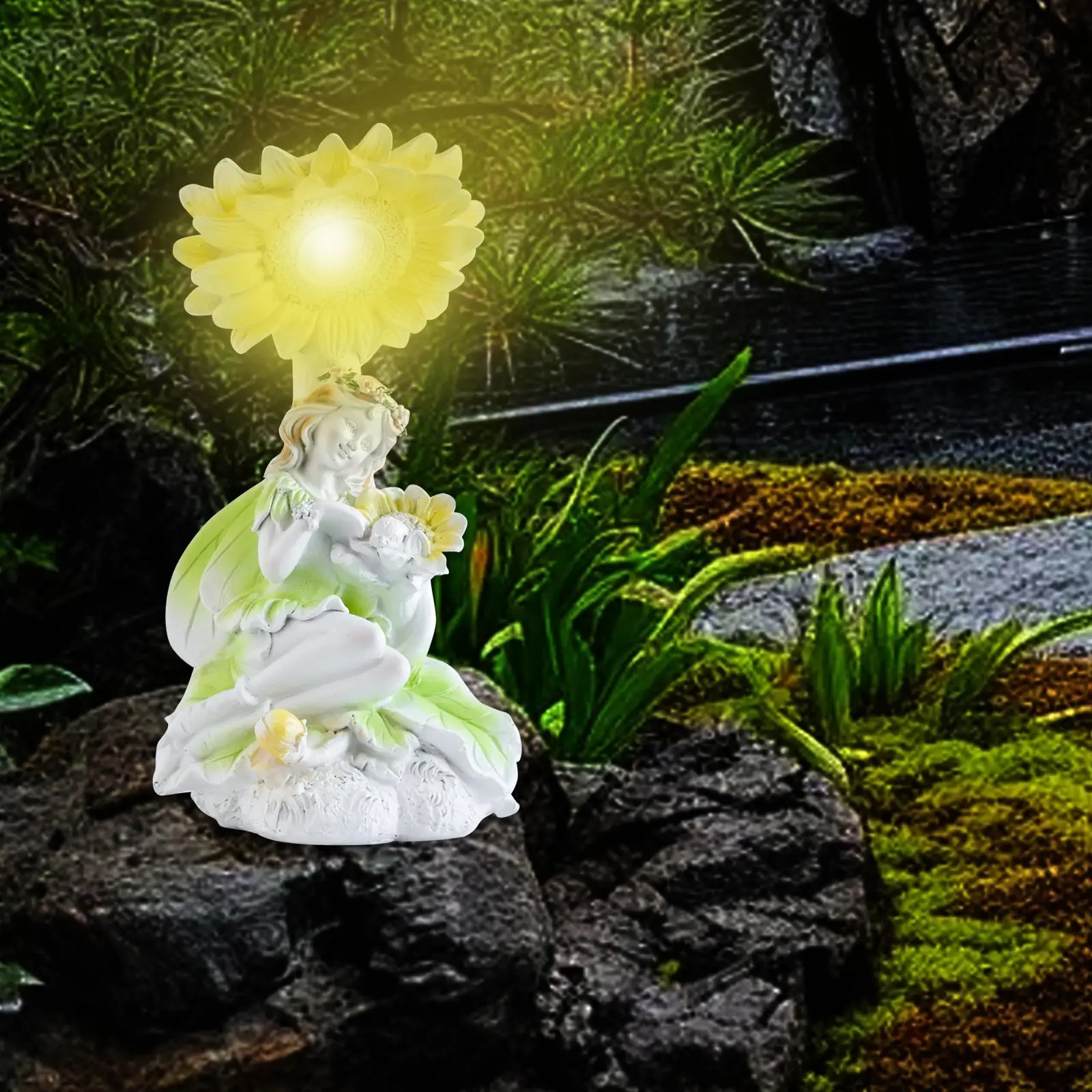 

Patio Fairy Figurine Solar Powered Light Resin Sculpture for Outdoor Terrace