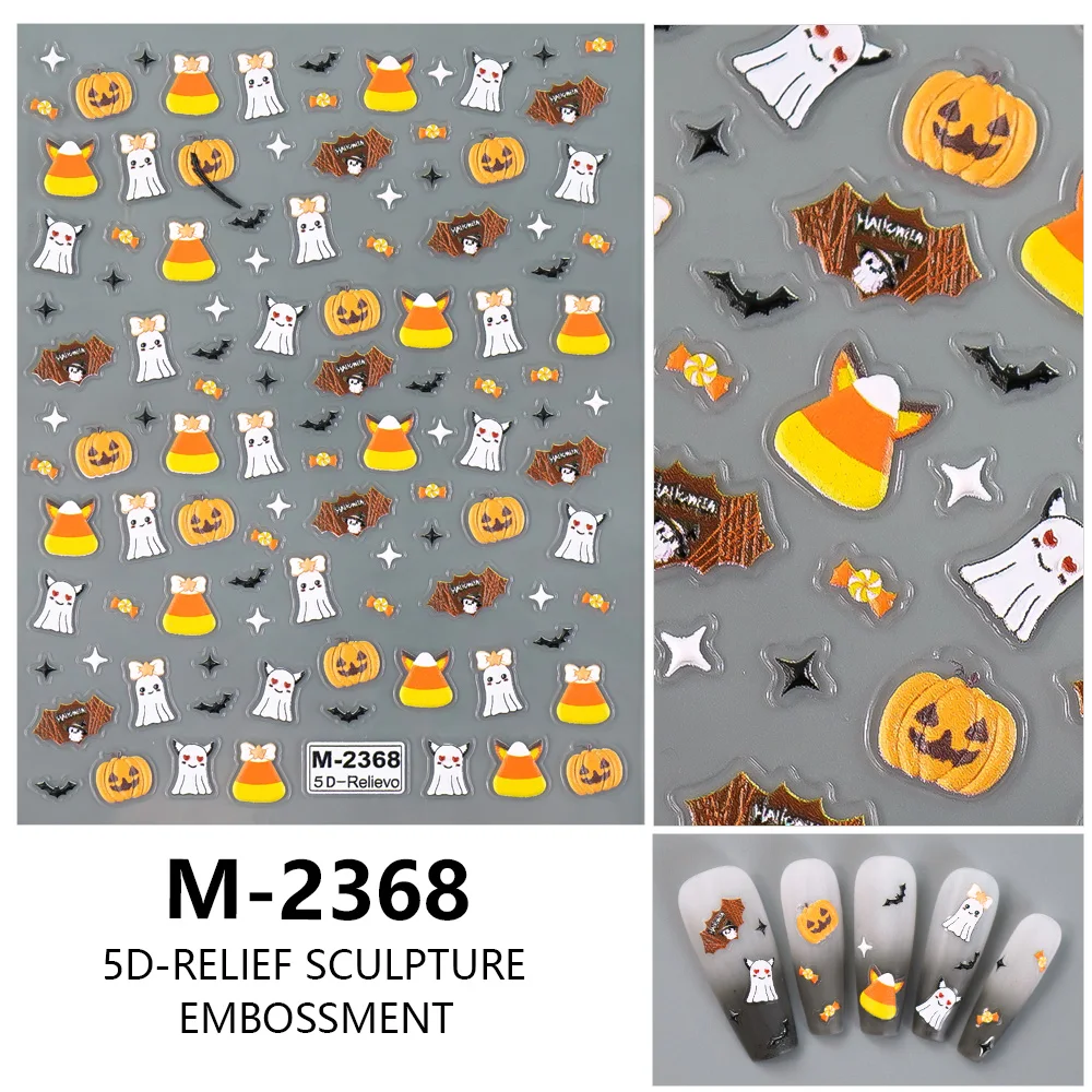 

1/5/10pcs Pumpkin Lanterns Ghost Bat Nail Stickers 5D Embossed Halloween Nail Art Stickers For DIY Manicure Decoration Decals