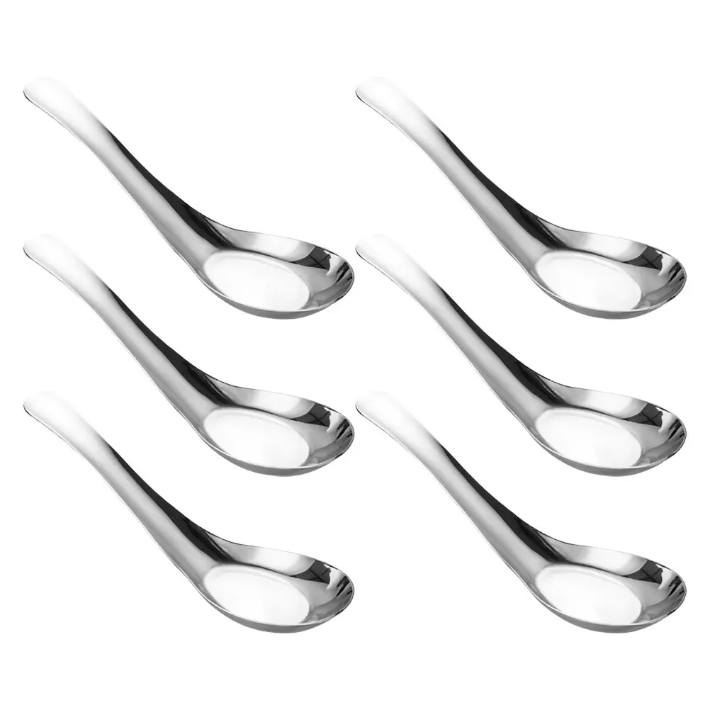 

6pcs Mirror Stainless Steel Spoons Large Serving Silver Asian Soup Metal Smooth Polished Curve Kitchen Tool Easy Clean