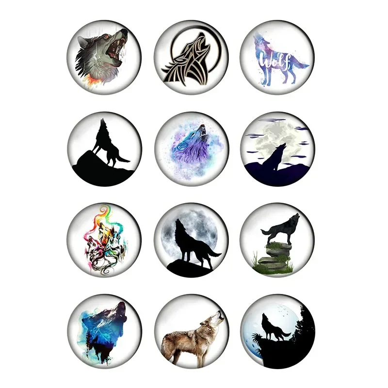 12pcs Roar Howling Wolf Round Photo Glass Cabochon 8mm To 25mm Demo Flat Back DIY Jewelry Making Supplies T036