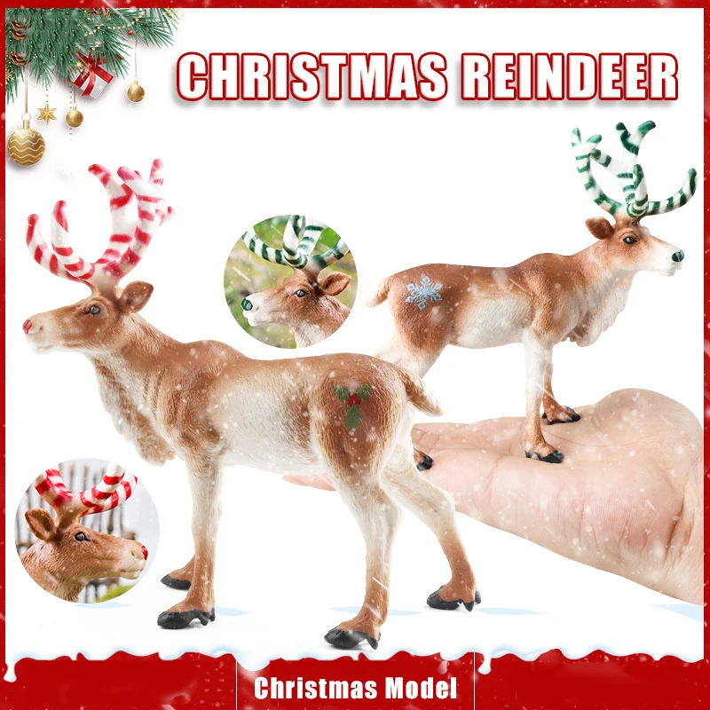 Simulated Wildlife Deer Christmas Reindeer Elk Animals Model Action Figures Xmas Ornament Decoration Toy Children Christmas Gift