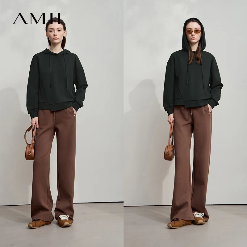 AMII Minimalistischer Damen-Kapuzenpullover aus Baumwolle, 2025, Herbst, Streetwear, Sweatshirts, Buchstaben-Stickerei, lose Hoodies, lässiger Pullover 12543134