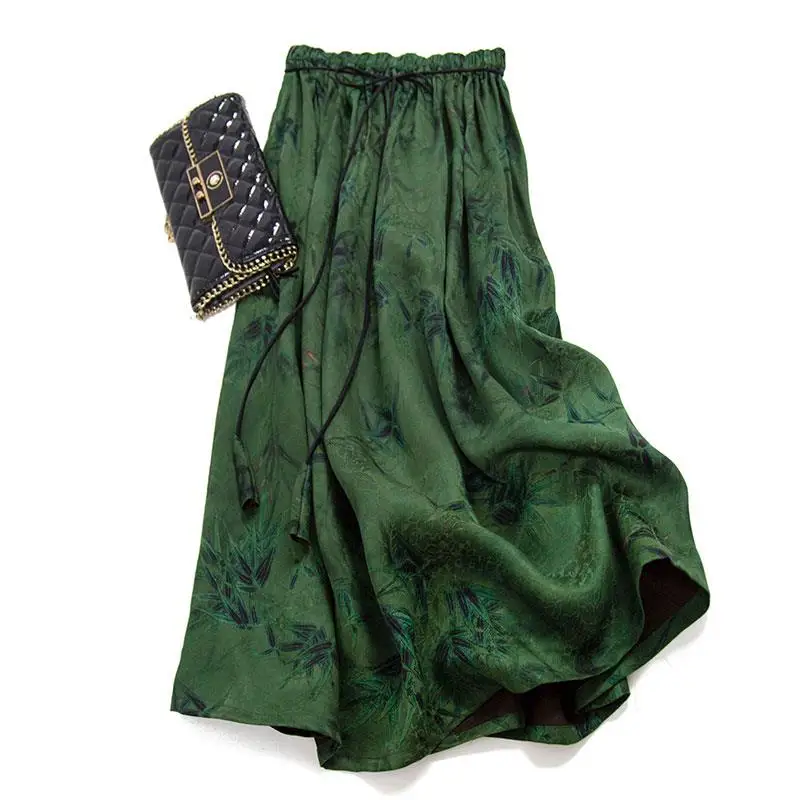 Primavera Verano chino Sle Vintage seda Xiangyun seda con cinturón ter Ne Dr ropa de mujer A-Line Falda Midi