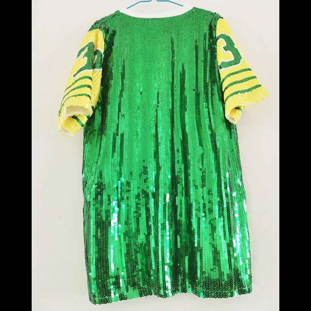 Chi Eta Phi Yellow Green Hip Hop Women Loose Vintage Sorority Clothes Summer T Shirt Number 32 Sequin Apparel