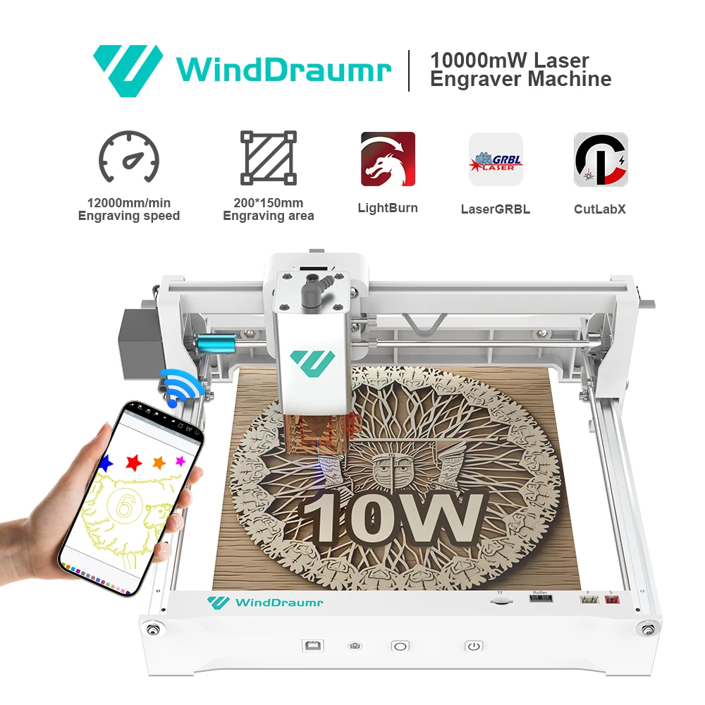 

10W Laser Engraver Portable Laser Engraving Machine Laser Cutting Tool CNC Machine for Wood Leather Painted Metal Acrylic Glass