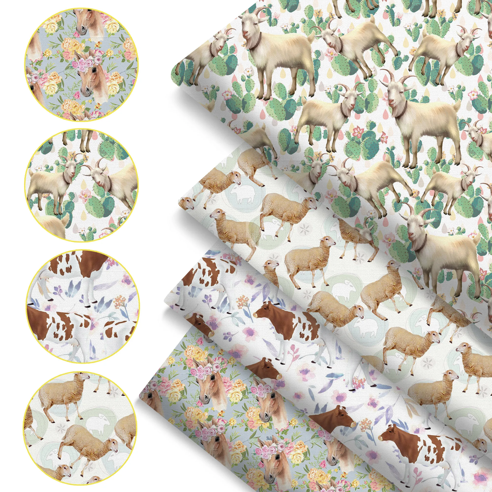 Pre-cut 4Pc/set 7.87x7.87inch(20x20cm) sheep horse cactus series Precut Quilting Fabric Fat Quarter