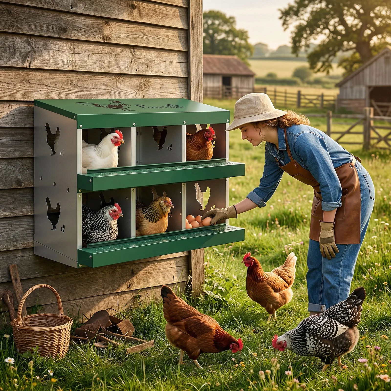 

Chicken Nesting Boxes, 6 Compartment Steel Nesting Boxes for Chickens
