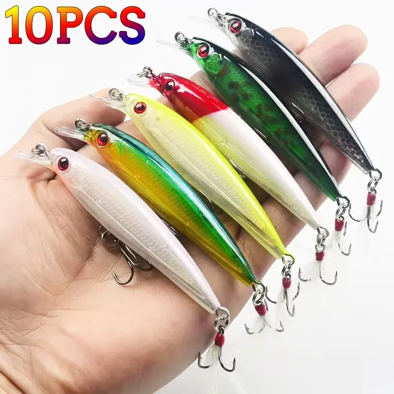 Laser Minnow Angelköder 10/5 Stück künstliche bionische 9 cm/7 g Schaukel harter Köder mit Feder Tackle Haken Wobbler Pesca für Bass Hecht