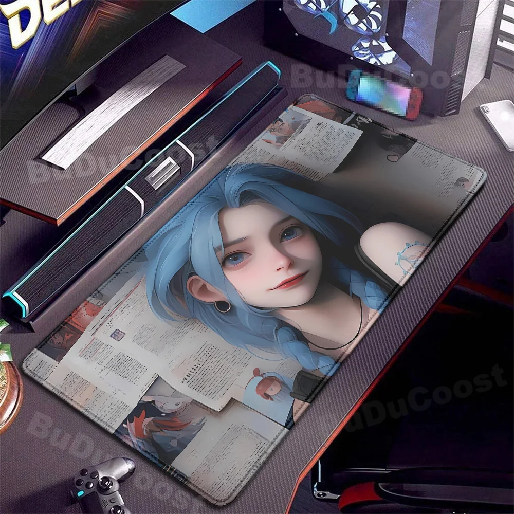 Computer Anime Girl Jinx Mousepad League of Legends Pad da scrivania di grandi dimensioni Gamer Cabinet Suture Edge Keyboardpad accessori da gioco