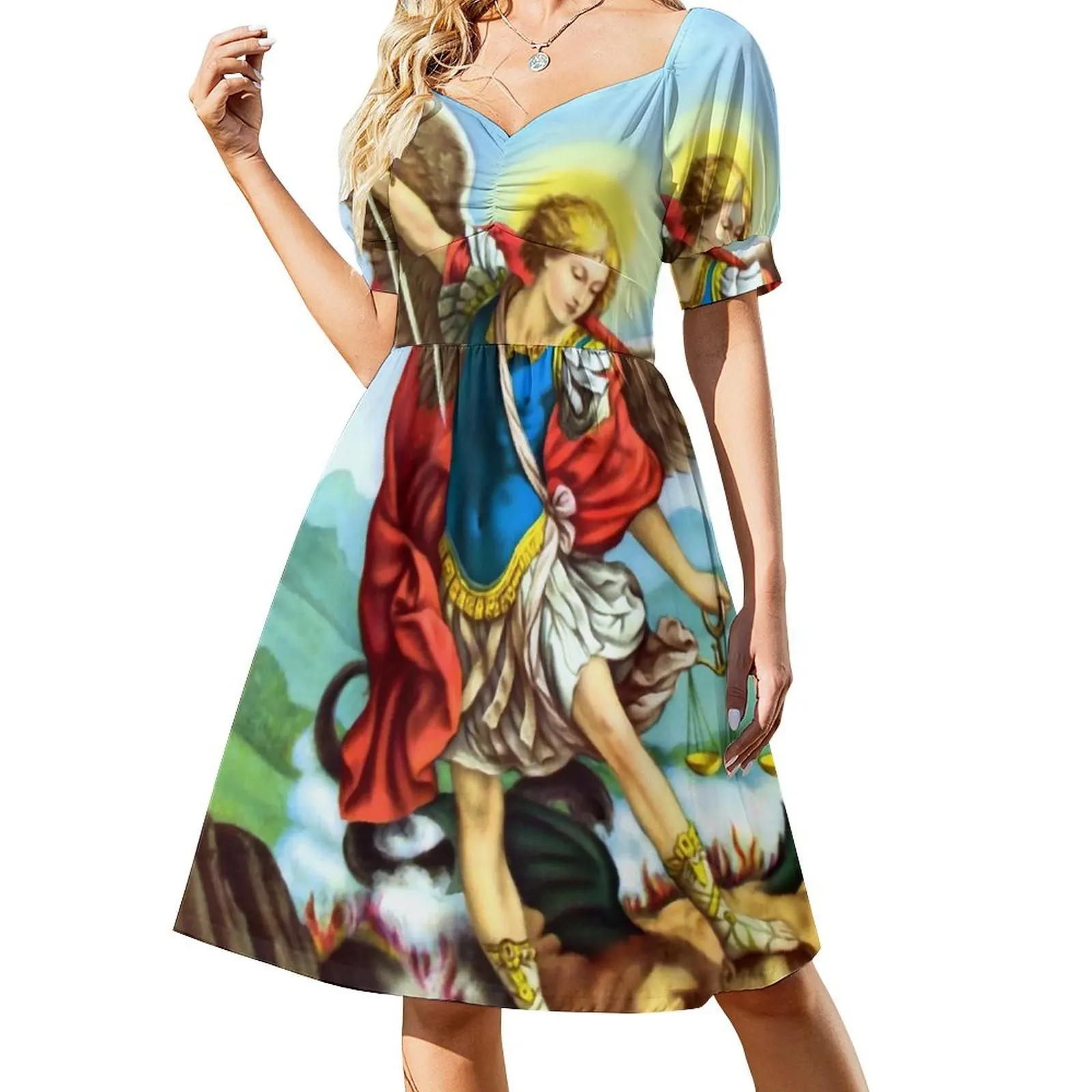 St Michael the Archangel Angel Catholic Saint Short Sleeved Dress women's fashion dresses Dress vintage Dress