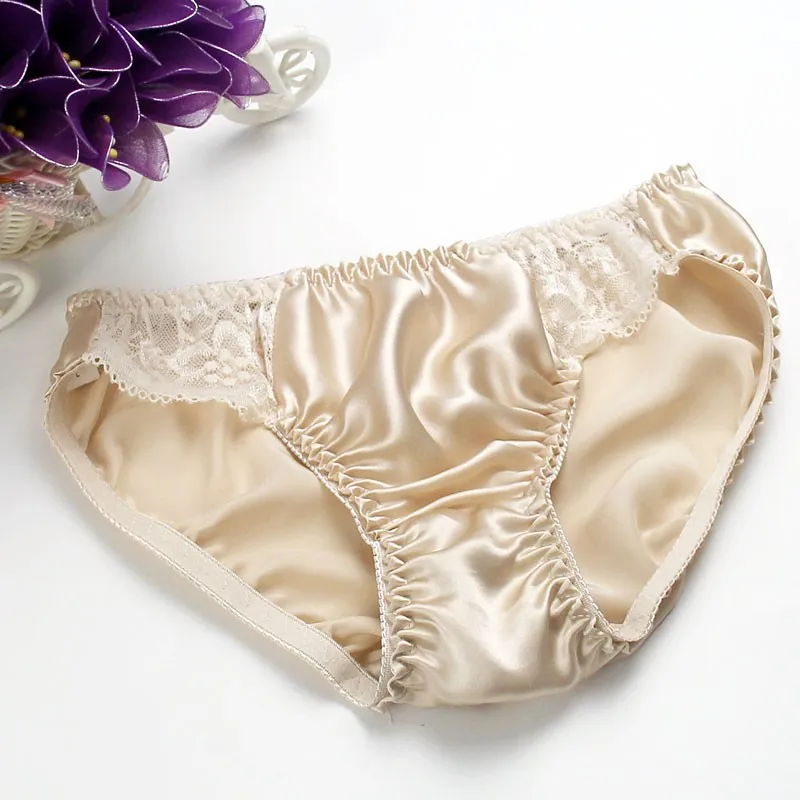 100% silk lace panties female antibiotic women\'s low-waist briefs sweat absorbing breathable