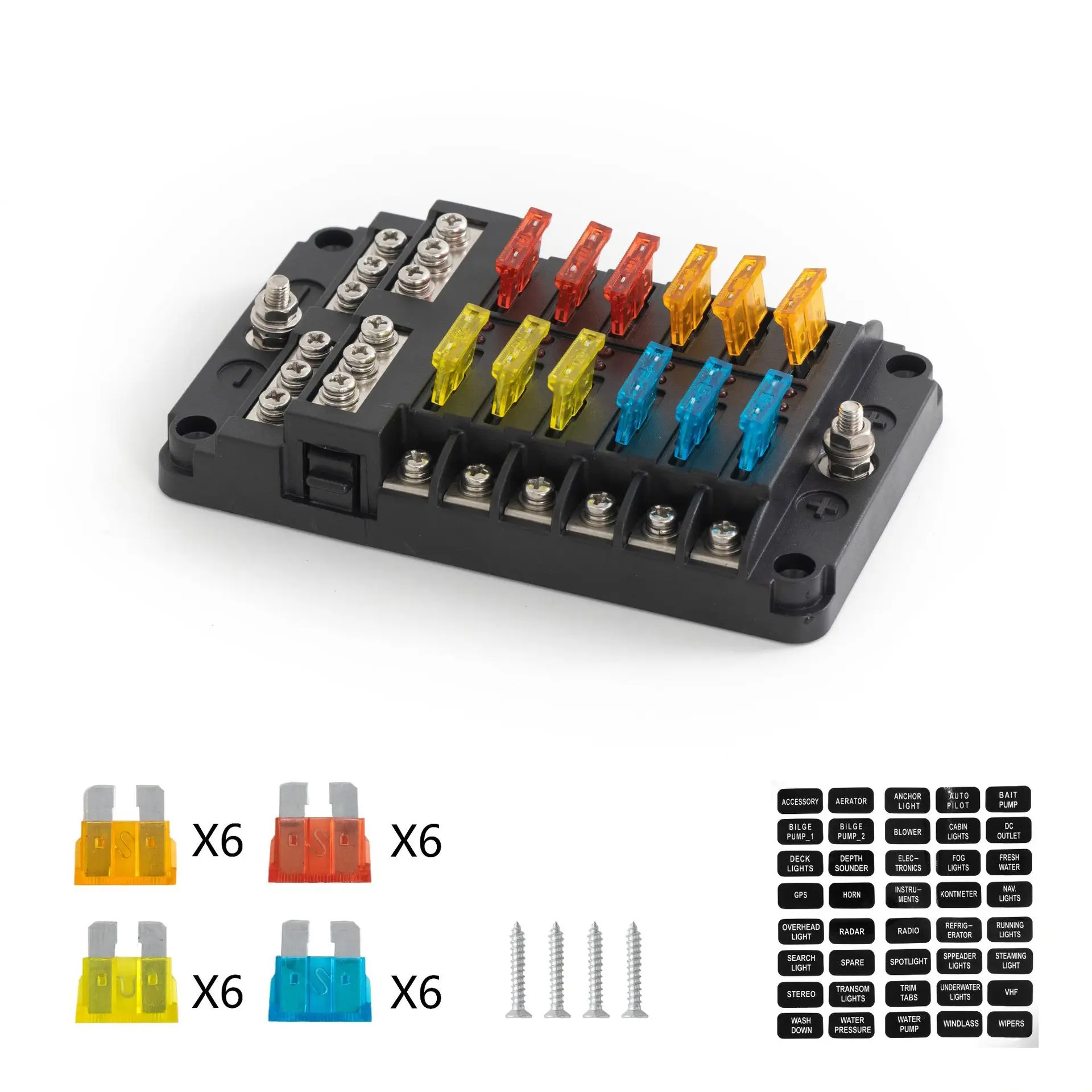 

6-channel 12-channel fuse box for motorhome and yacht special multi-channel screw wiring fuse box with LED indicator light