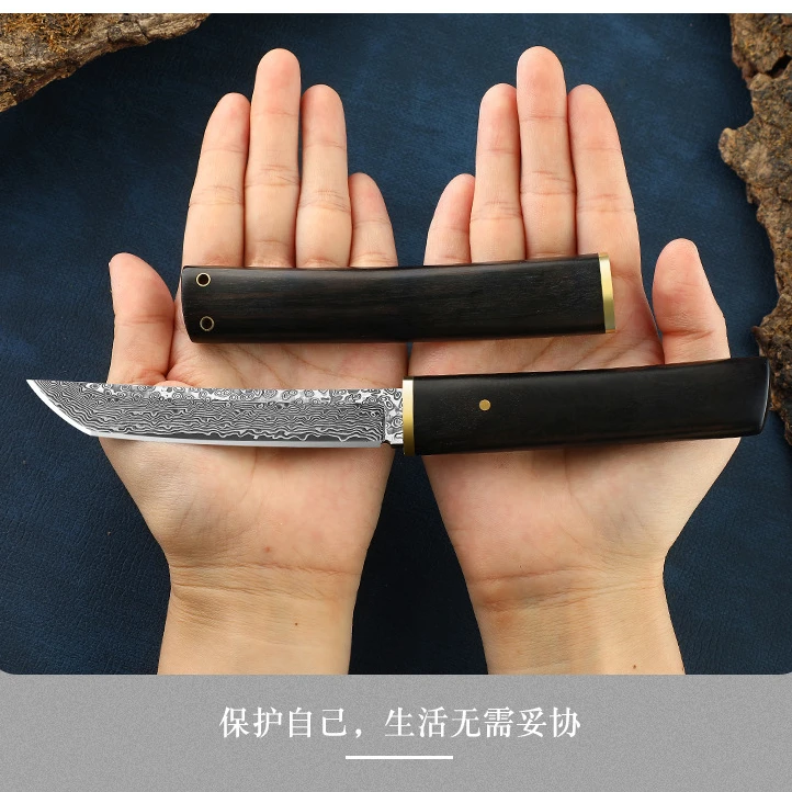 New VG10 Damascus Tanto Blade Japanese Style Ebony Handle Tactical Hunting Knife Self defense Camping Survival Edc Multitool