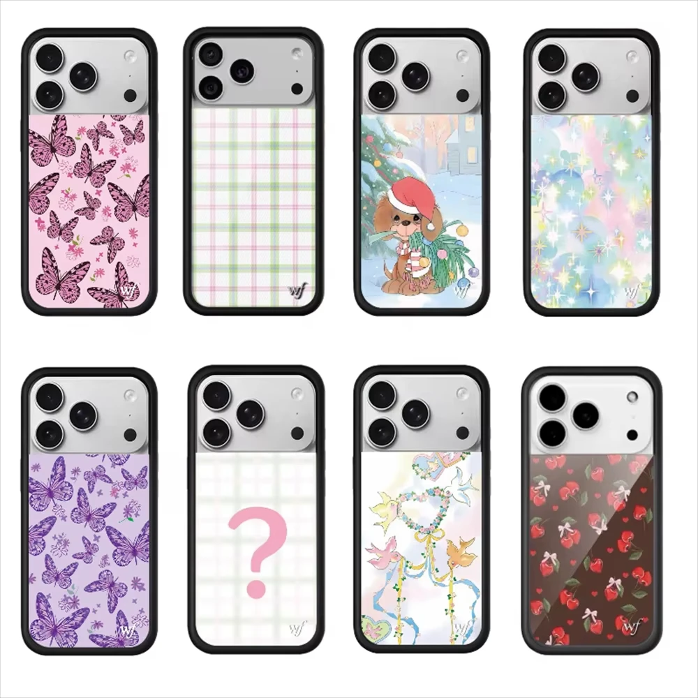 

Wildflower INS Cute Plaid Christmas Puppy Phone Case For iPhone 11 12 13 14 15 16 17 Pro Max Plus Cartoon wf 3D Butterfly Cover
