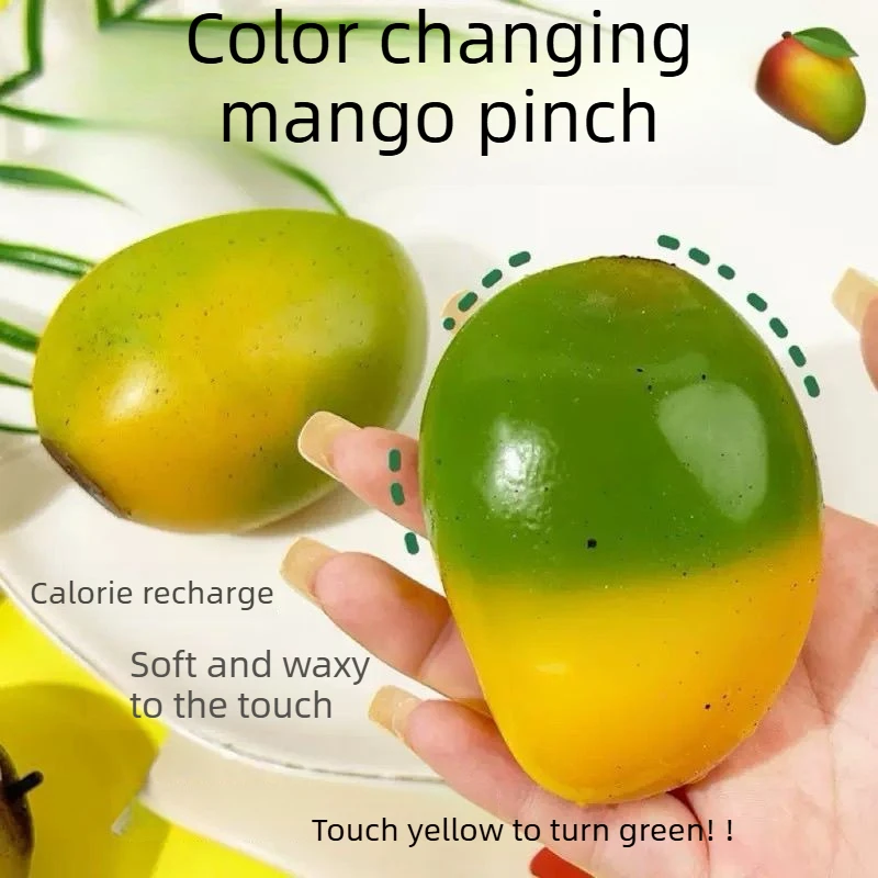 Color Changing Mango Squishy Fidget Toy Soft Sensory Squeeze Ball Anti‑Anxiety Stress Relief Toy For Kids Adults