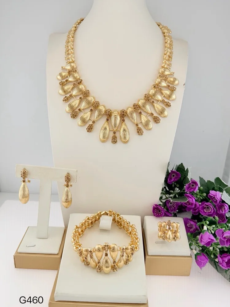Fashionable Waterdrop Shape Italian Jewelry Trendy Charming Necklace Brazalete Aretes Anillo 4PC Jewels Set for Wedding Party