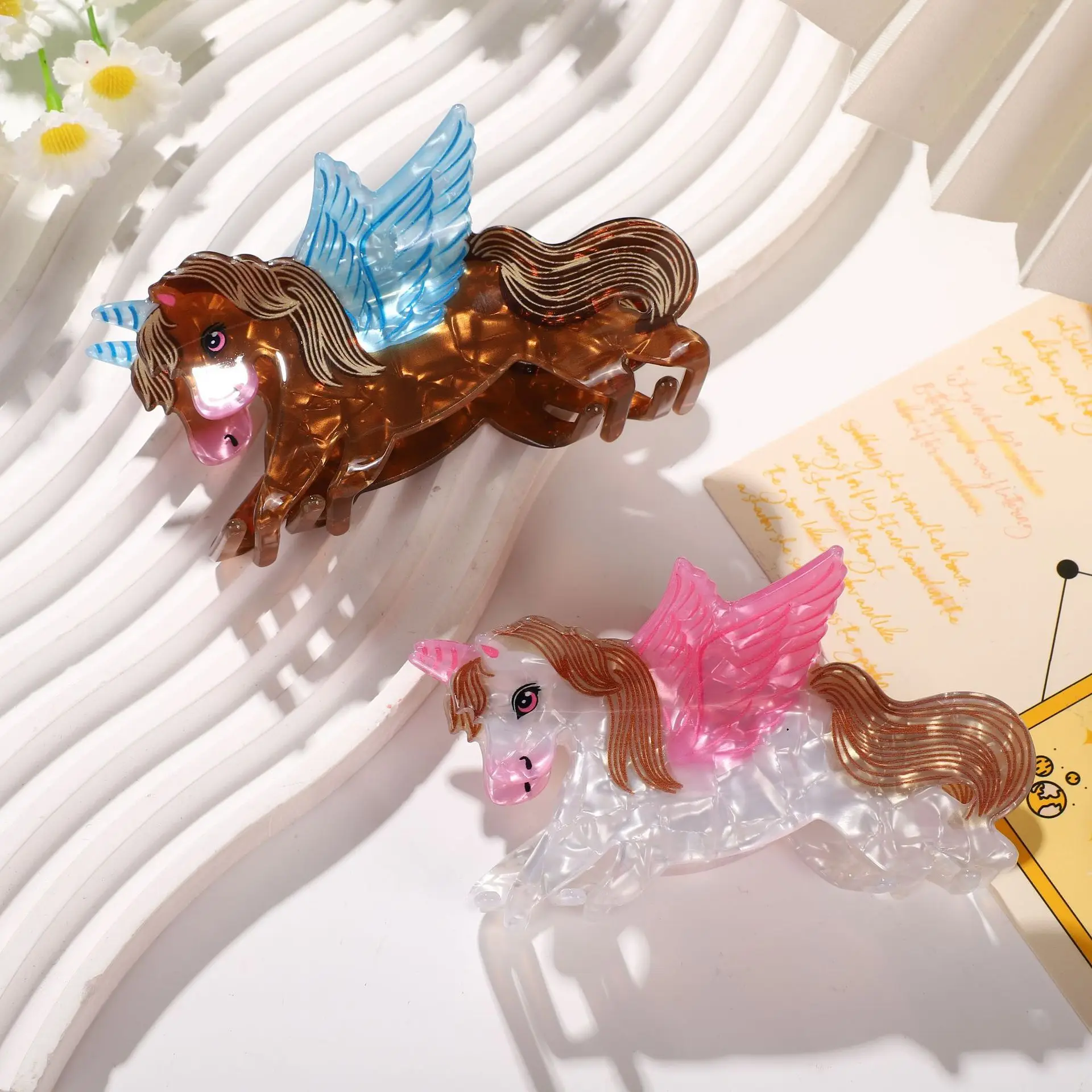 Muweordy New Cartoon Animal Lion Unicorn Hair Claw Cute Acetate Claw Clip Creative Hair Clip for Women Girls Hair Accessories