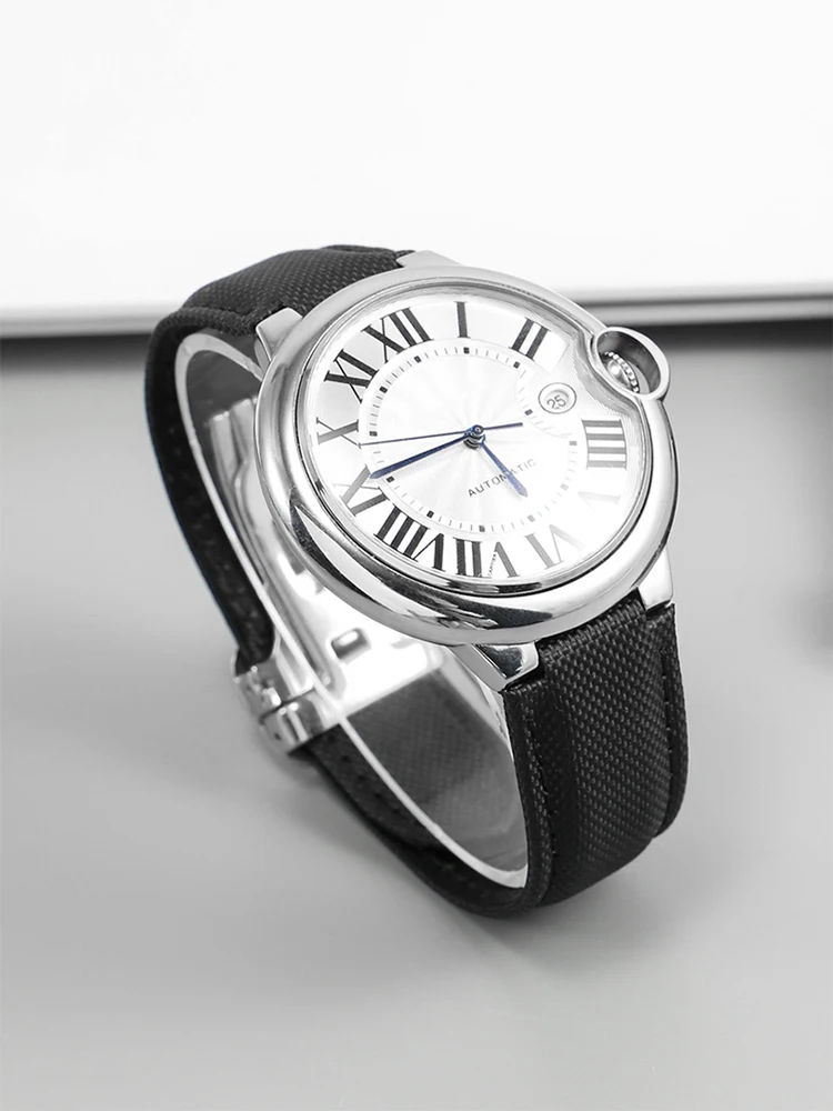 For Cartier Ballon Bleu Canvas Watch Strap Folding Buckle Convex Interface Waterproof Unisex Design 8x16 11x18 12x20 Lightweight