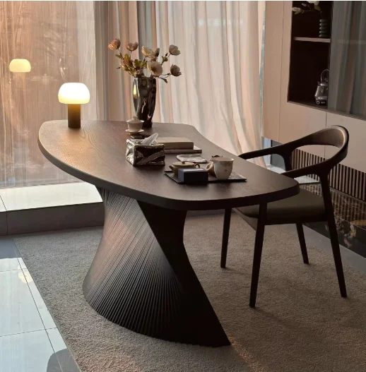 Oval Walnut Coffee Table with Sturdy Tapered Base, 39.4" Fluted Wood Coffee Table, Mid Century Modern Center Tables