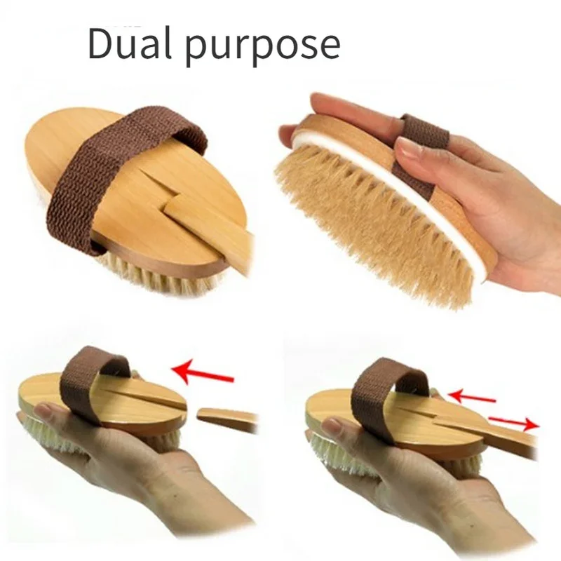 Soft Bath Back Massage Brushes Long Wooden Handle Bristle Brush Wet Dry Skin Body Exfoliating Scrubbers Natural SPA Shower Tools