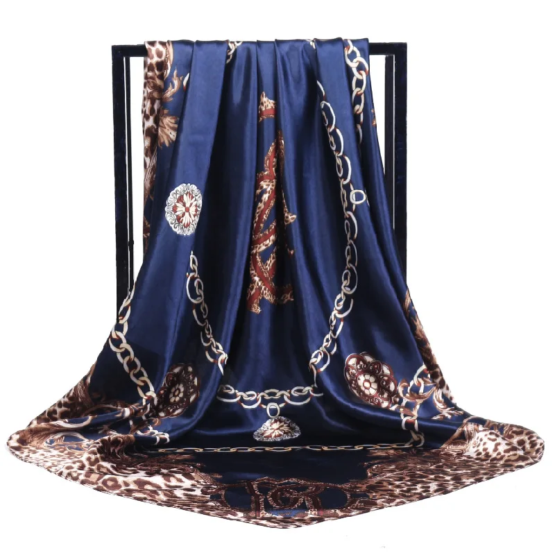 Foulards carrés en soie pour femmes, 90x90cm, Foulard de tête, châle, portefeuille, paréo, bandana, mousseline de soie, Poncho, plage