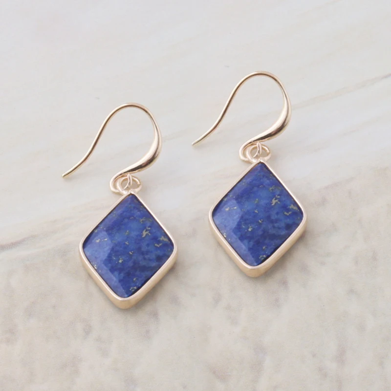 NeeFu WoFu Latest Natural Stone Earrings for Women Lapis Luzuli Drop Dangle Earring Bold Elegant Earring Jewelry Wholesale