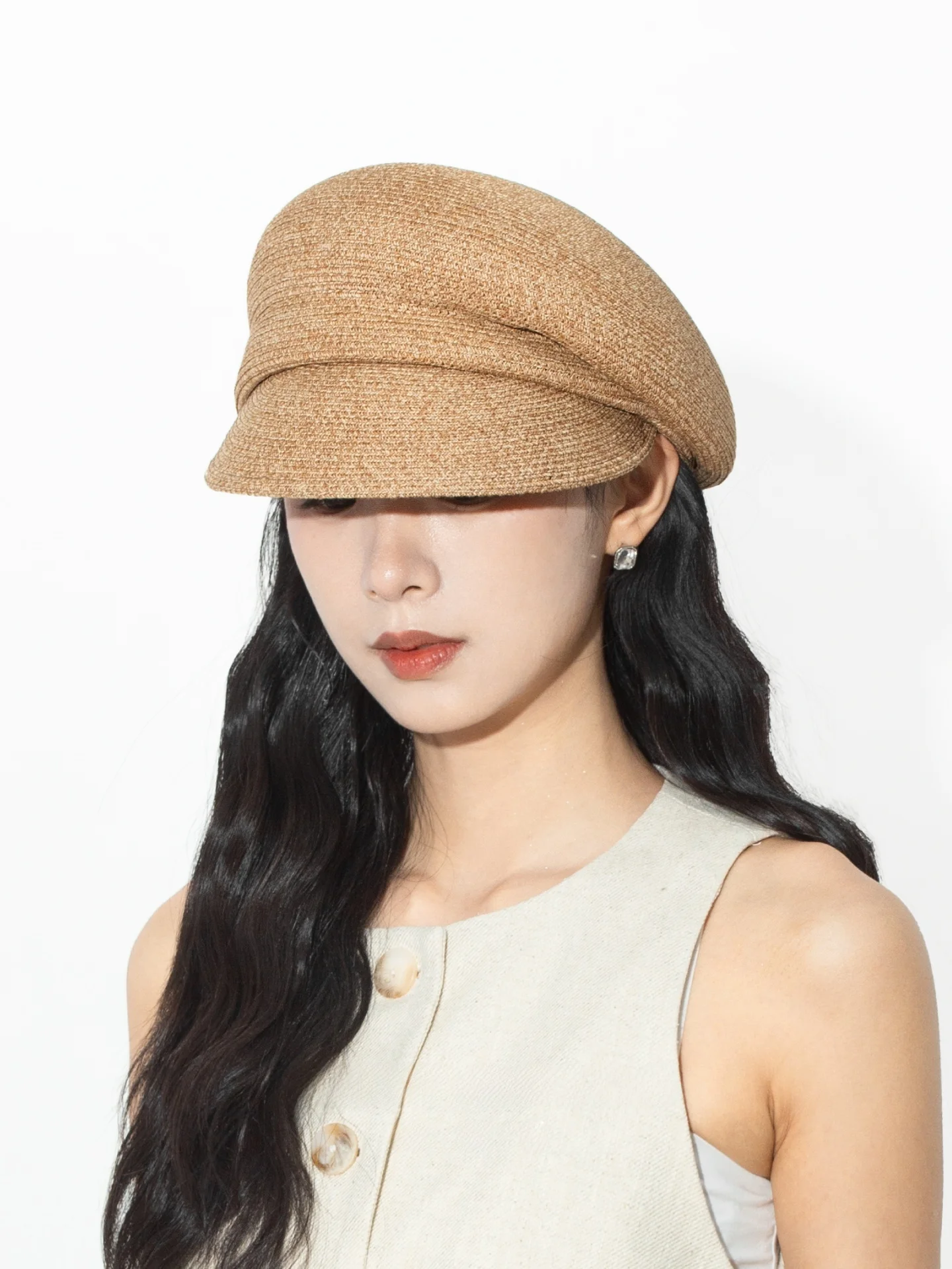 spring-summer-paper-reed-side-folded-beret-hat-women-fashion-simple-match-all-head-circumference-hats-adjustable-size
