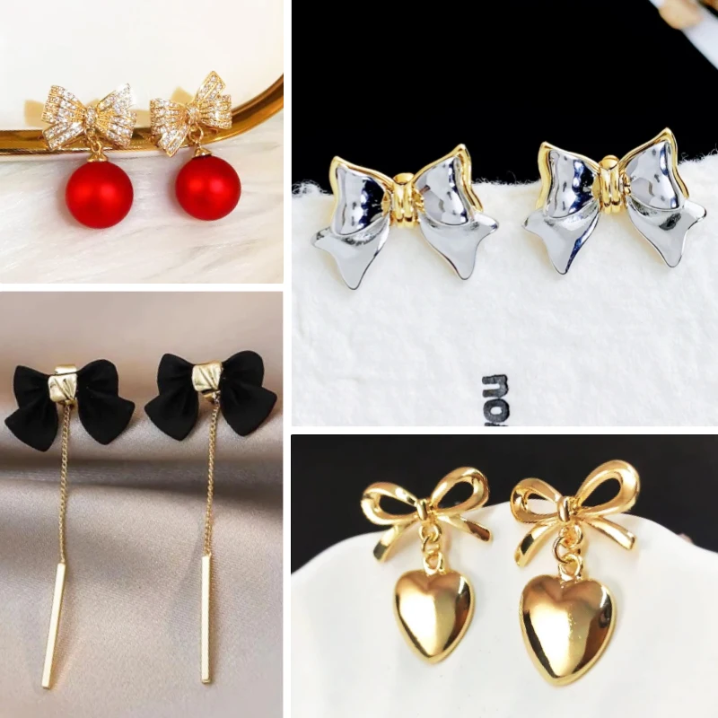 2025 nova tendência bowknot brincos de gota feminino bola vermelha pingentes pendurados brincos preto esmalte cristal luxo orelha jóias brincos