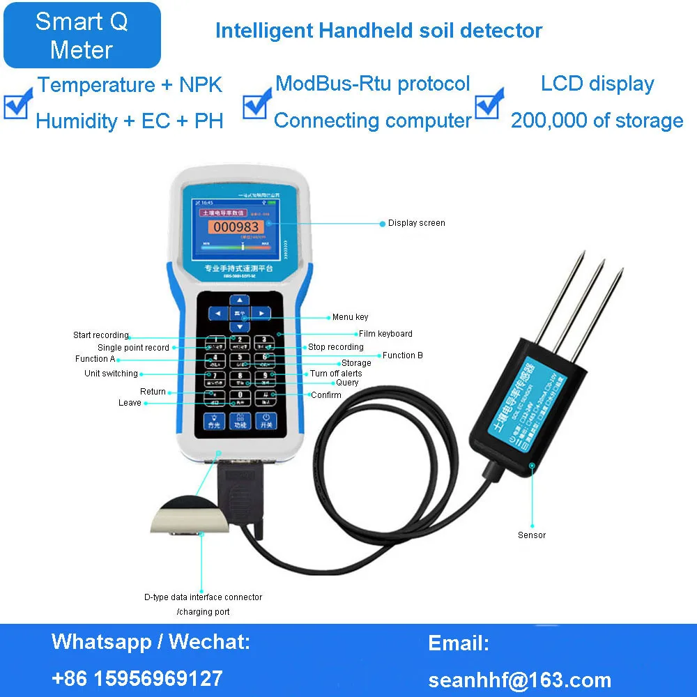 Intelligent portable hand-held soil speedometer sensor temperature and humidity EC PH NPK detector with storage bag