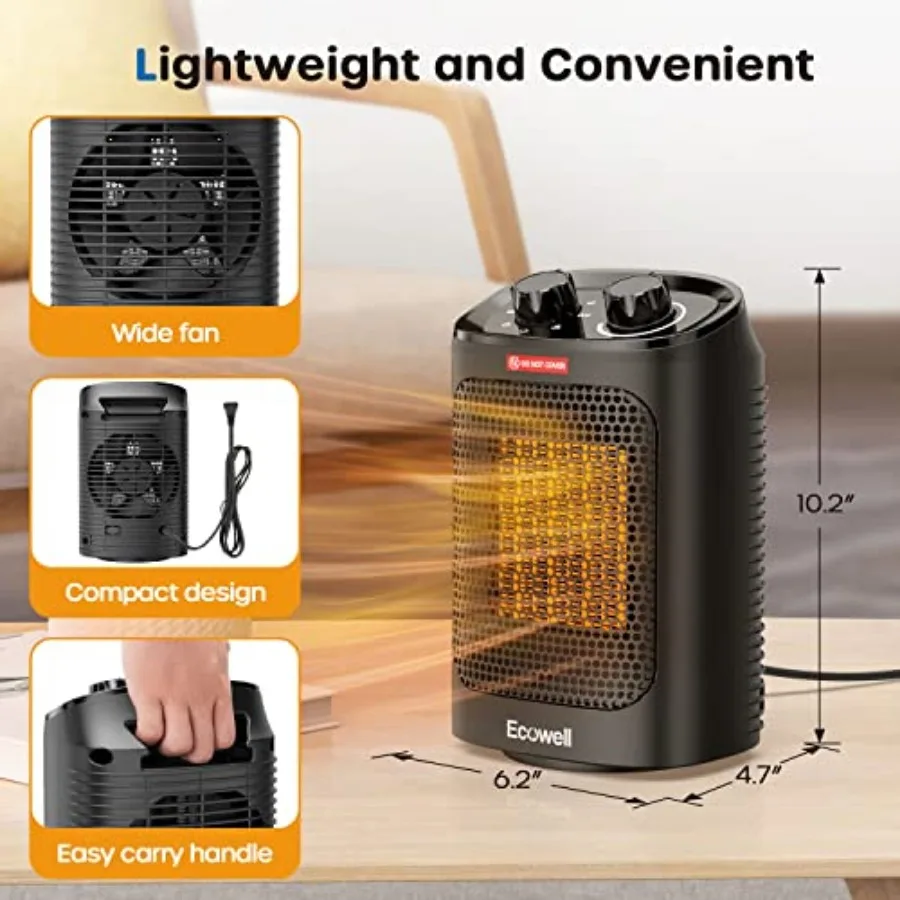 60° Oscillating Space Heater, 1500W Portable Electric Heaters for Indoor Use, PTC Ceramic Small Desk Heater for Office Home