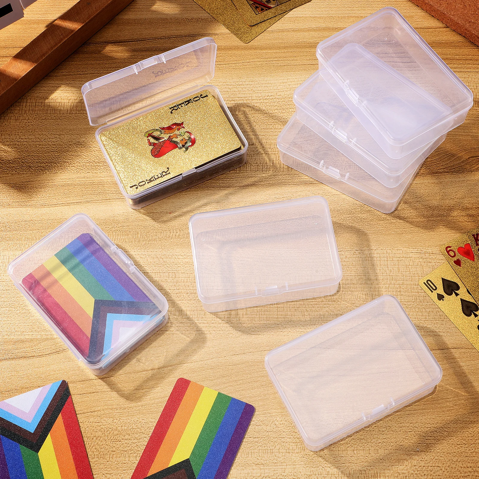 12 قطعة صناديق تخزين شفافة مستطيلة طويلة، حافظات منظم محمولة، حاملي بطاقات إغلاق آمنة، تخزين بطاقات العمل