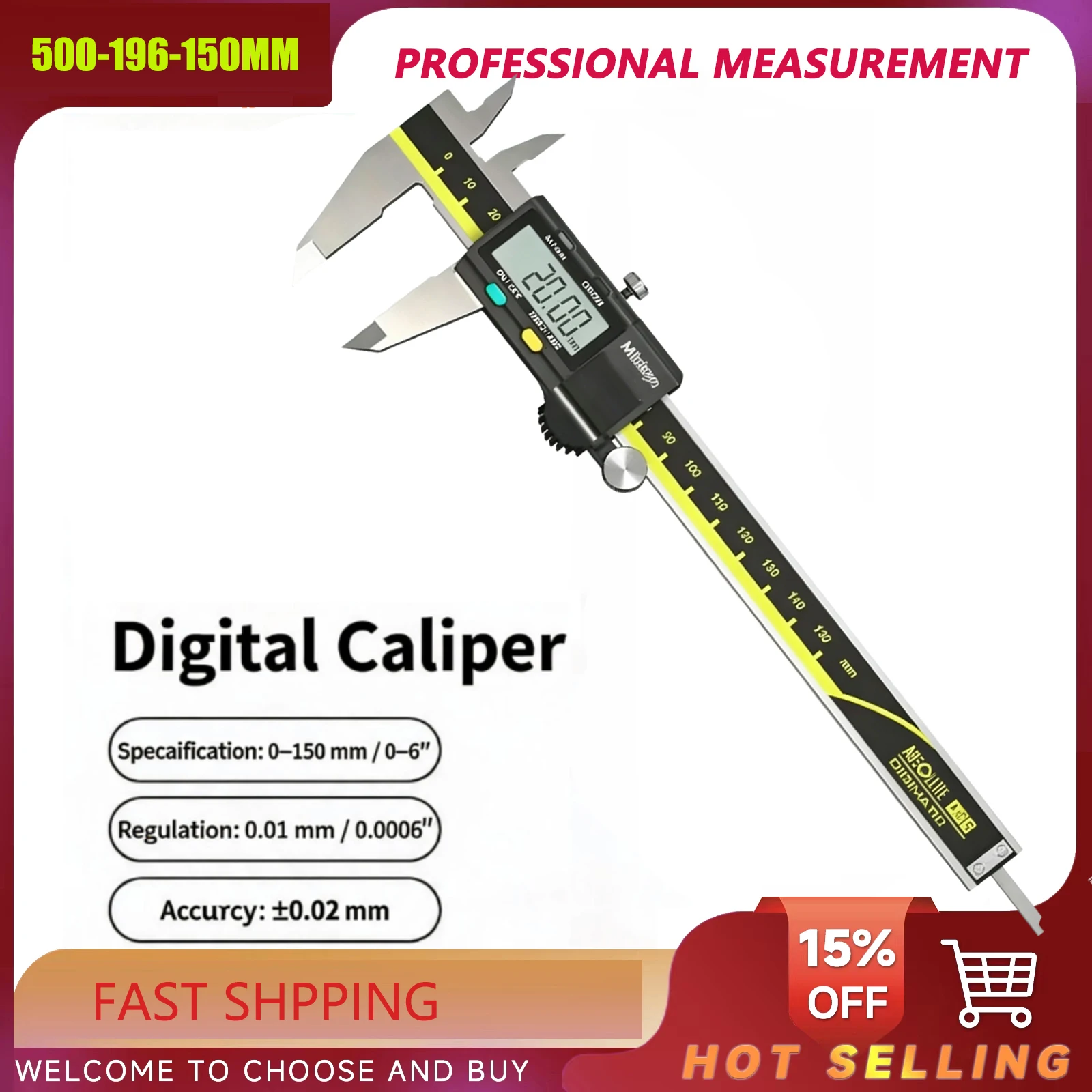 Original Japanese Precision Caliper, Measuring Range 0-200mm, Model 500-197-30 with Display, Suitable for CNC Measurement