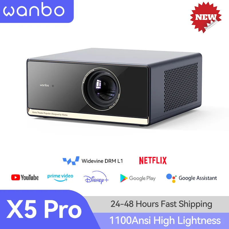 Proiettore Wanbo X5 Pro Proiettore Full HD 1080P Supporto 4K 1100 ANSI Android 11.0 Home Google Widevine L1 e Assistente