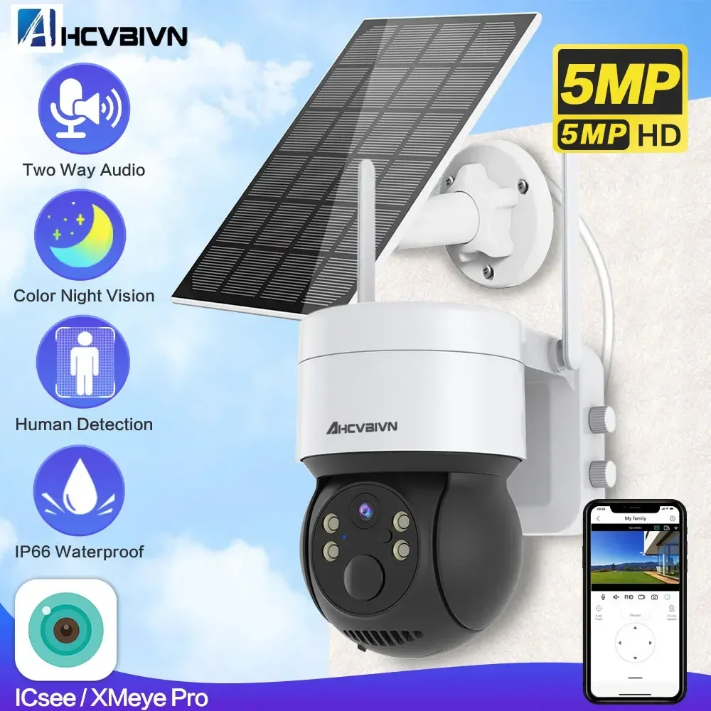 

5MP WIFI IP PTZ Solar Camera PIR Human Detection Video Surveillance iCSee CCTV Wireless Rechargeable Battery Long Time Standby