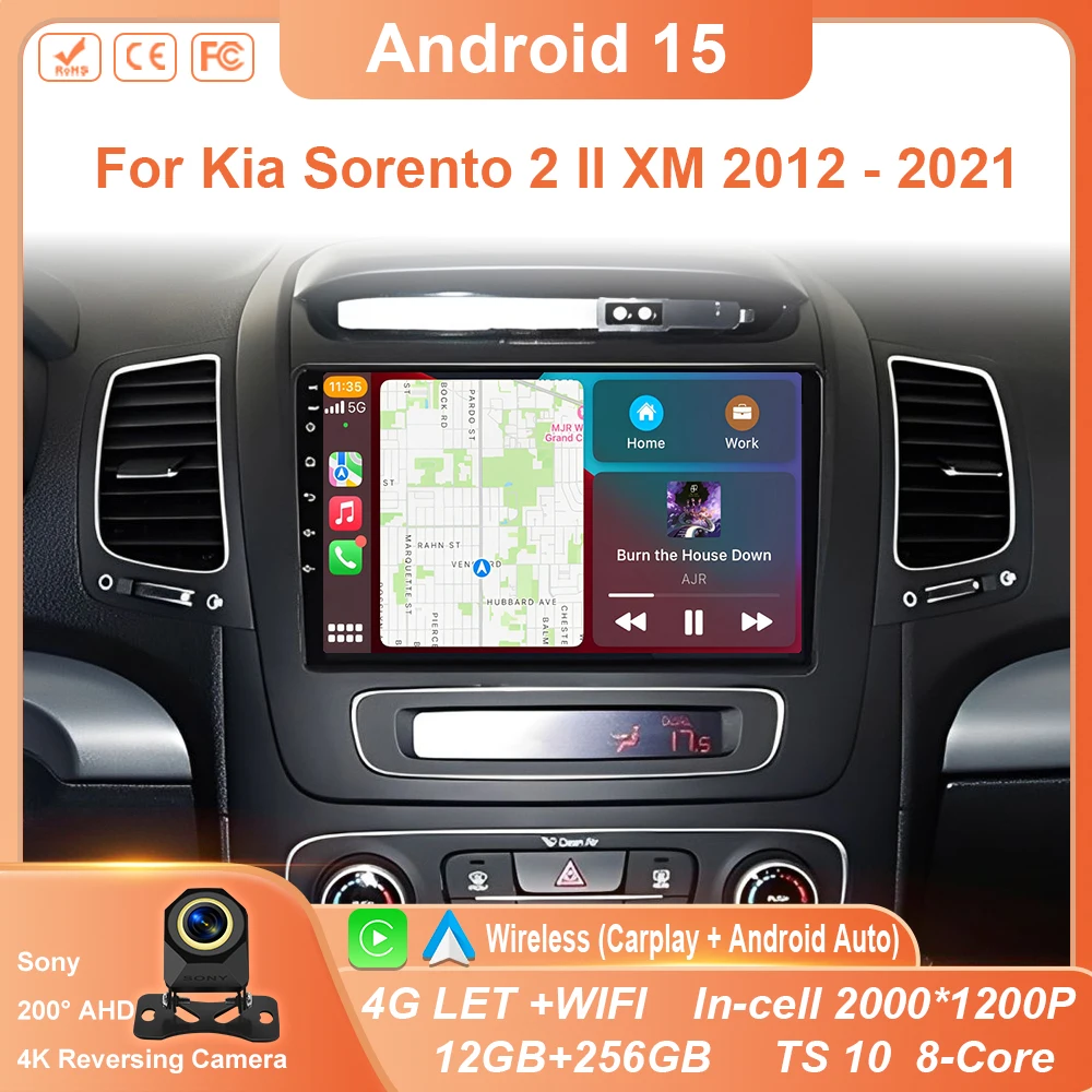 

Car Radio Player Carplay For Kia Sorento 2 II XM 2012 - 2021 Android 15 Wireless Android Auto Touch Screen Rear camera No 2din