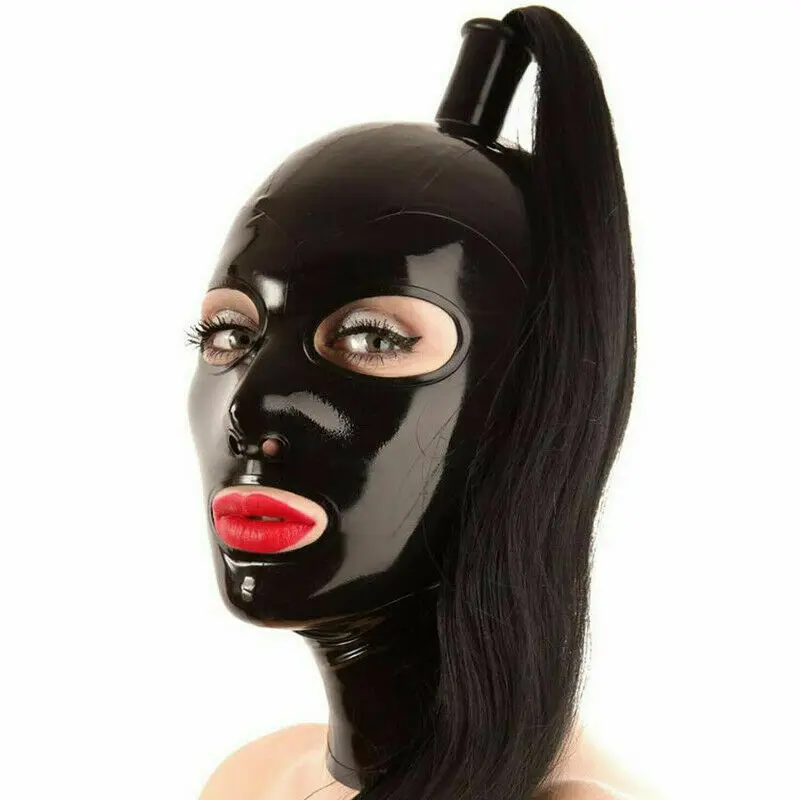 Sexy Latex Rubber Mask com peruca Cabelo, Zipper traseiro, Halloween Costumes, Adulto Chapelaria, Cosplay, Fetiche, Homens, Mulheres