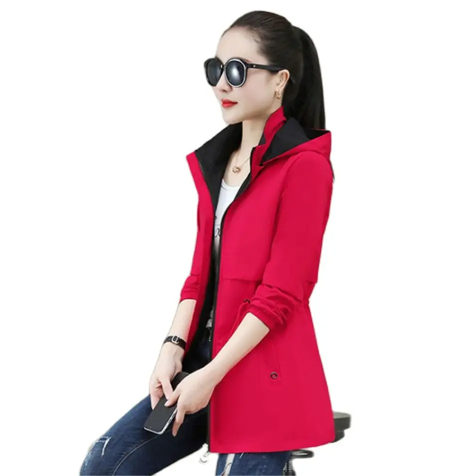 

Long-sleeved Hooded Double-sided Wear Mid-length Spring And Autumn Coat Women's Spring Casual Loose fit Jacket New All-match Top