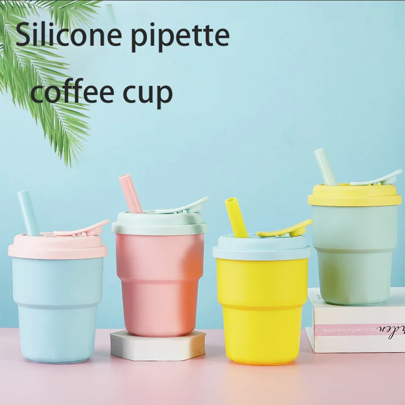 Portable Silicone Coffee And Milk Tea Cup With Lid A Tea Cup With A StrawThat Can Be Reused And Has Good Sealing Performance