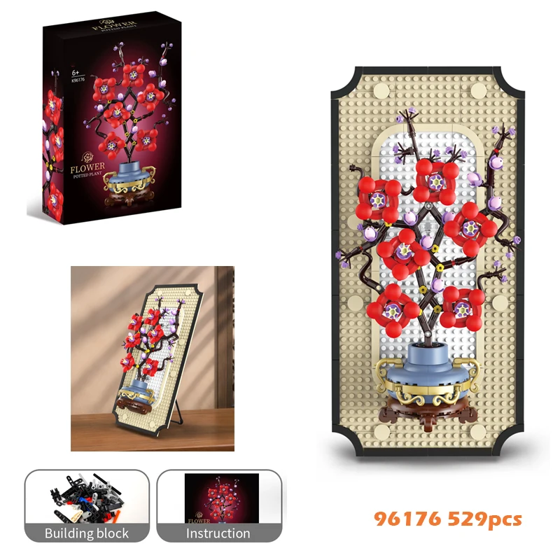 529 قطعة إطار الصورة زهر البرقوق نموذج اللبنات الإبداعية ثلاثية الأبعاد زهرة صورة معلقة لتقوم بها بنفسك حلية الجمعية الطوب لعبة هدية #1