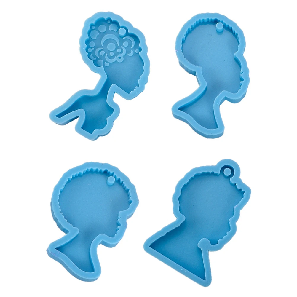 

4 Pcs Afro Head Silicone Mold for Keychain Pendant Necklace Jewelry Making Crafts Resin Mould Flexible Easy Clean