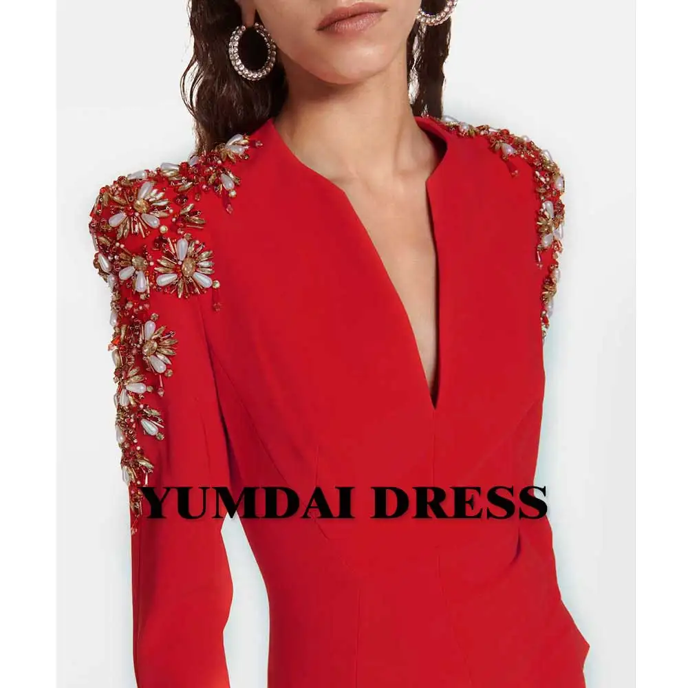 YUMDAI Red Rhinestone 2023 Luxury women\'s Party Dress High-end Formal Stage Performance abito da sera Haute Couture abito lungo